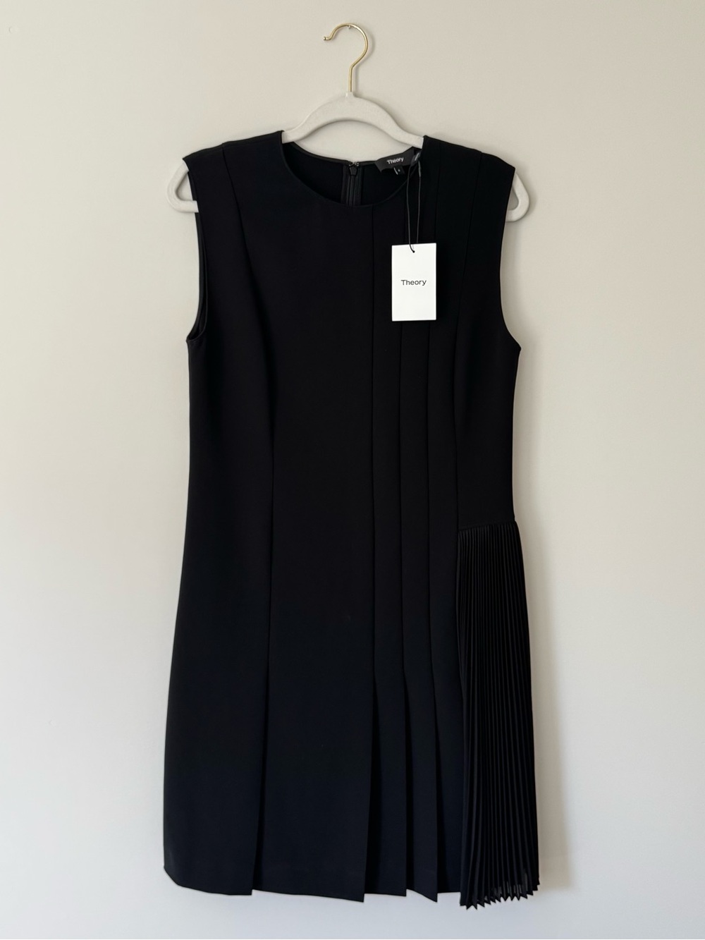NWT Theory Pleated Mini Day Dress, Black Admiral Crepe – Size 6